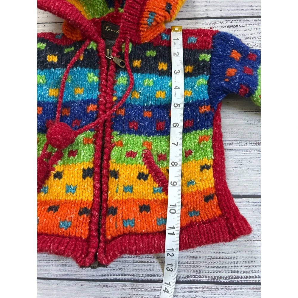 Invisible World Hooded Sweater Kids 1 Multicolor Hand Knit Wool Blend Zip Front